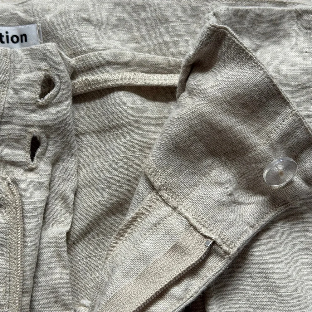 Reformation Oatmeal Beige 100% Linen Pleated High Rise Tapered Pants Size 4